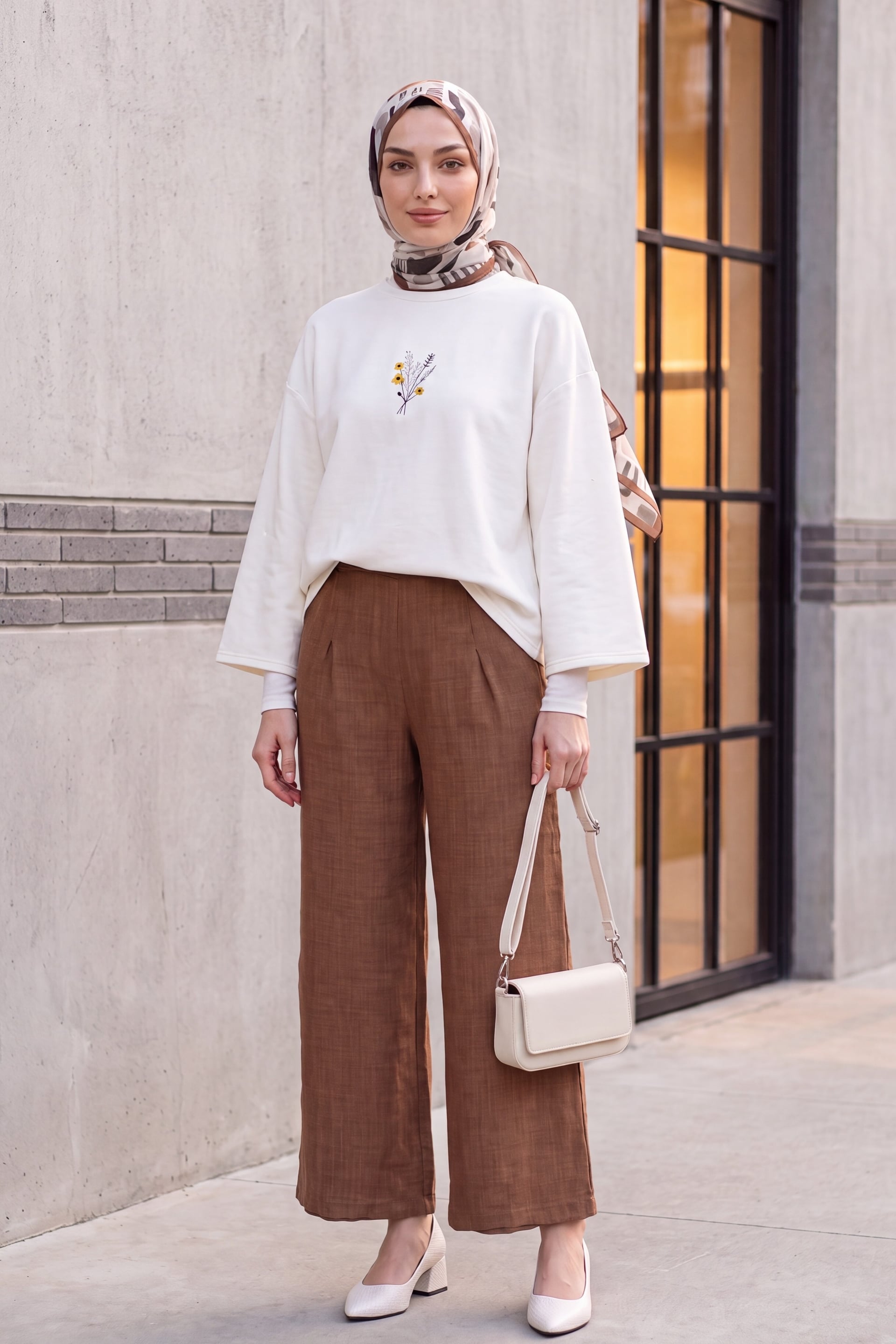 Elastic Waist Wide Leg Pleated Linen Look Trousers - Brown - Podyumplus - by Peralane - photo 5