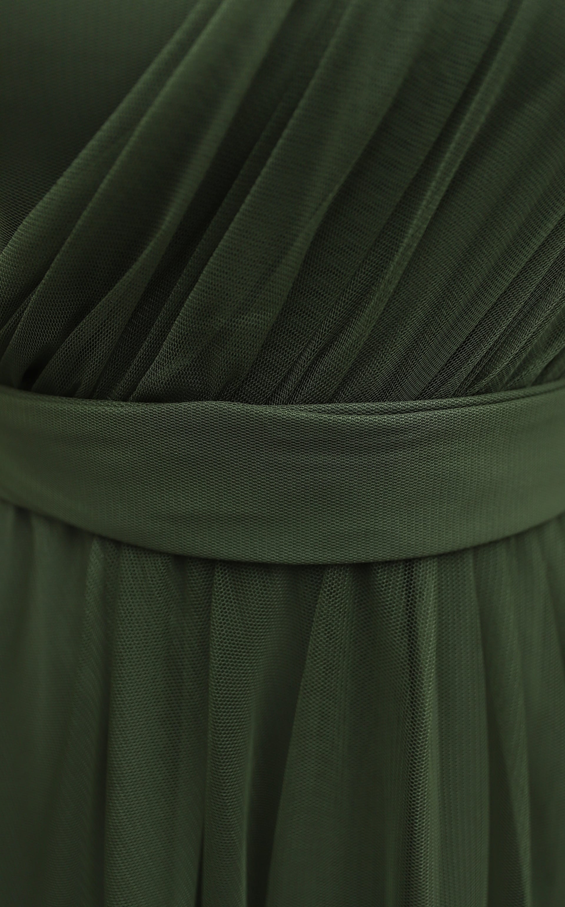 Olive Green Stone Embellished Draped Tulle Evening Dress with Belt - Podyumplus - by Peralane - photo 6