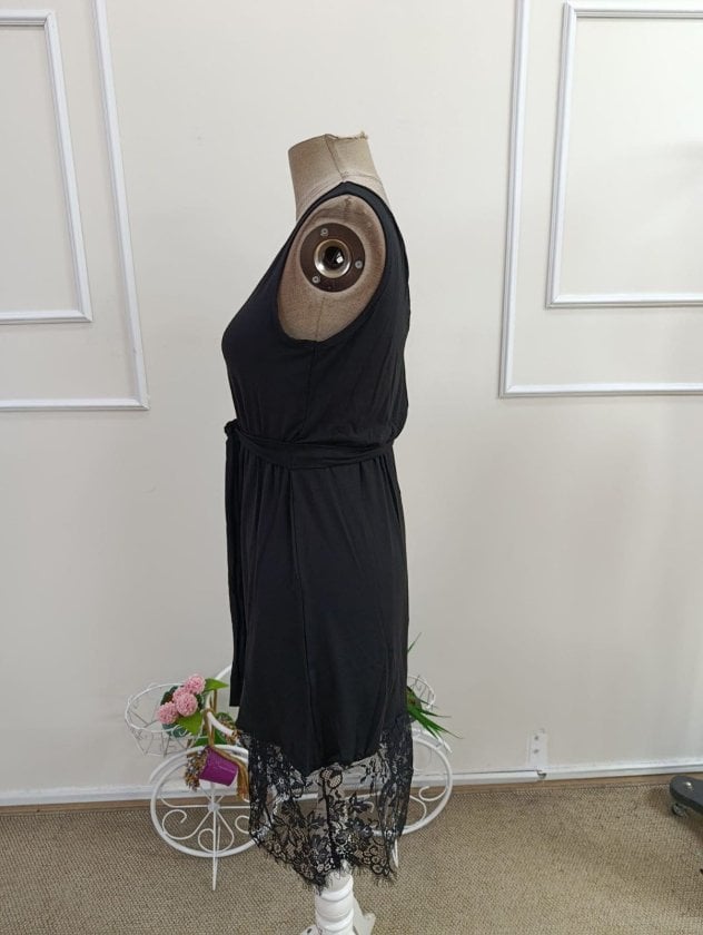 Women's Black Lace Midi Skirt with High Waist and Self-Tie Belt - Janes - by Peralane - photo 6