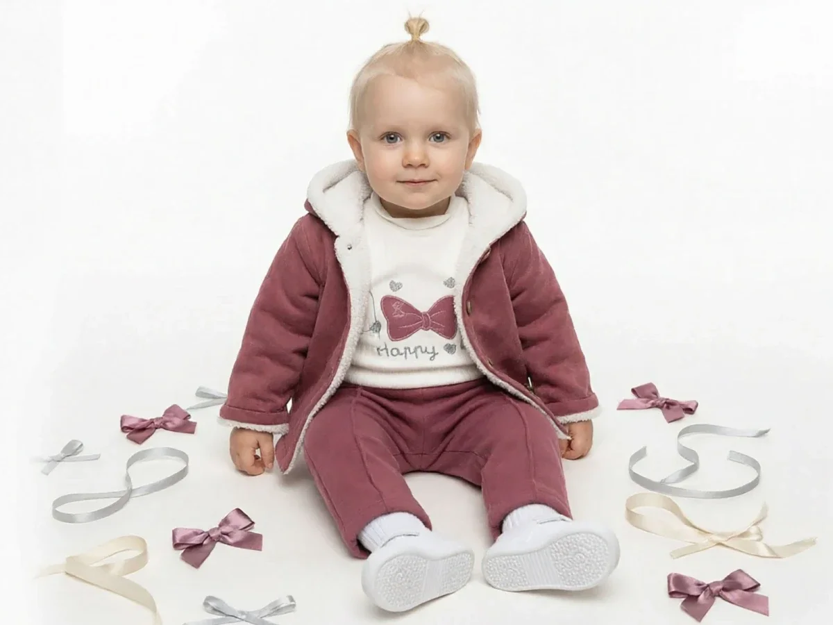 Girls' Baby Hooded Jacket, Top and Trousers 3-Piece Set - Dusty Rose - Elci Baby - by Peralane