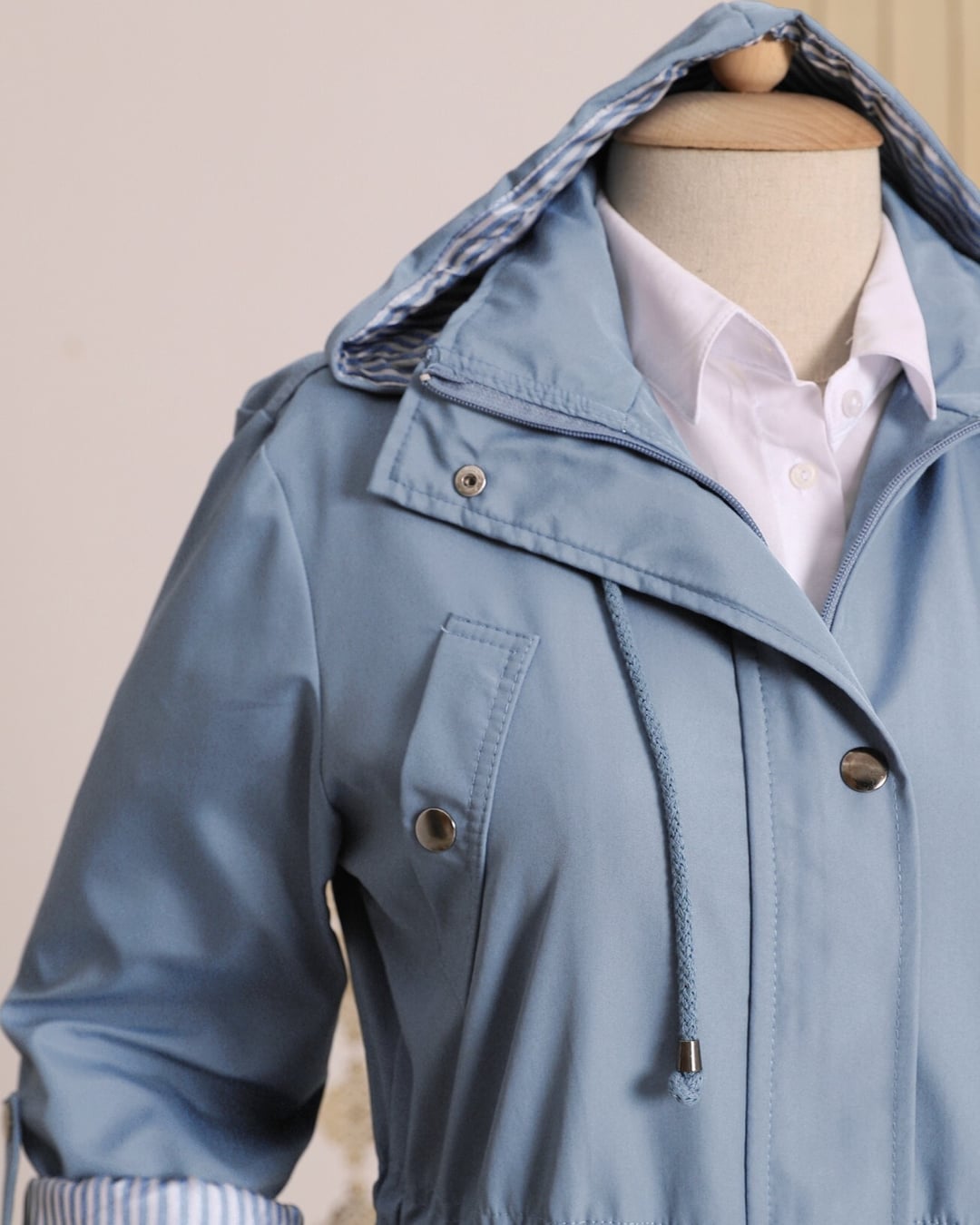 Striped Lined Trench Coat - Light Blue - Podyumplus - by Peralane - photo 8