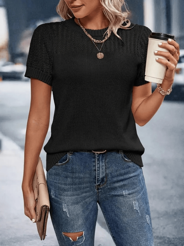 Women's Short-Sleeve Knit Blouse with Yoke Detail - Janes - by Peralane
