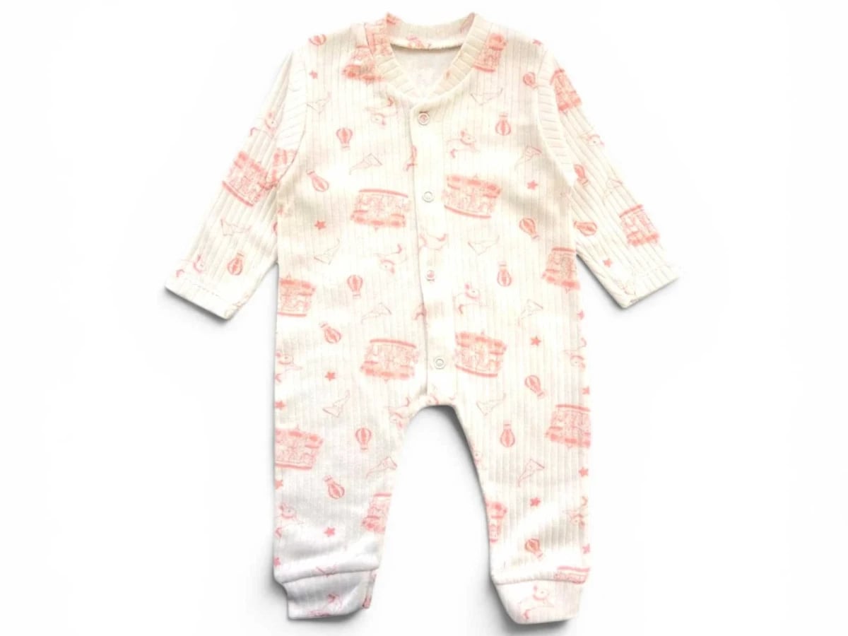 Lunapark Print Baby Romper with Feet - Powder - Supermini - by Peralane