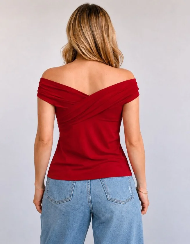 Women's Red Off-Shoulder Ruched Blouse - Janes - by Peralane - photo 2