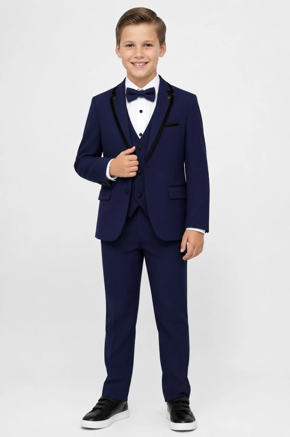 4-Piece Velvet-Collar Groom's Suit Set - Navy - Terry - by Peralane