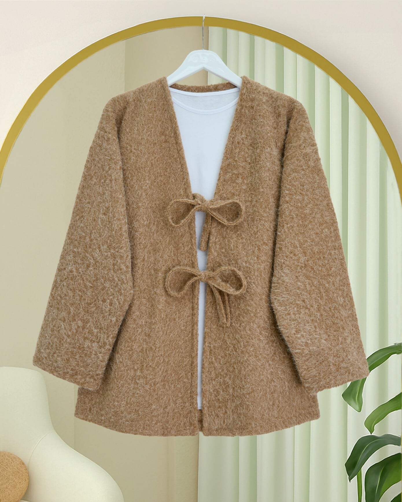 Vizon Color Tie-Front Beard Detail Kimono Cardigan for Women - Podyumplus - by Peralane - photo 2