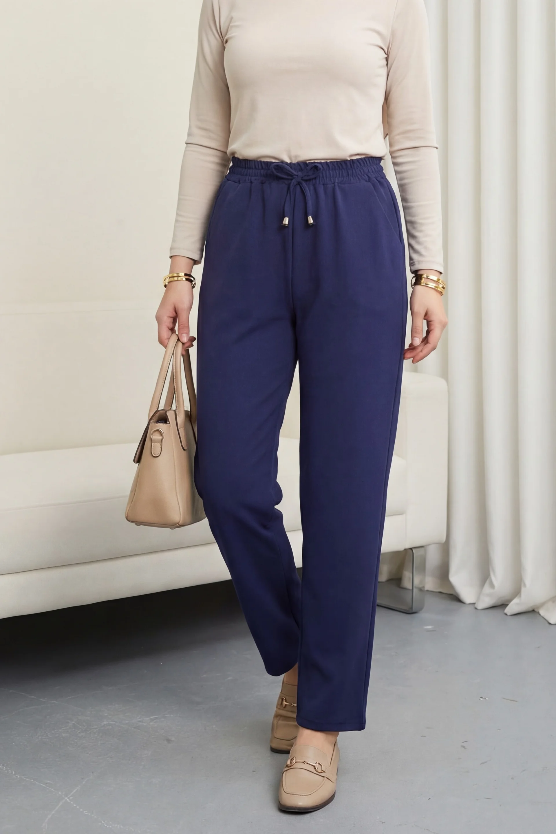 Drawstring Tapered Trousers - Navy - Podyumplus - by Peralane - photo 5