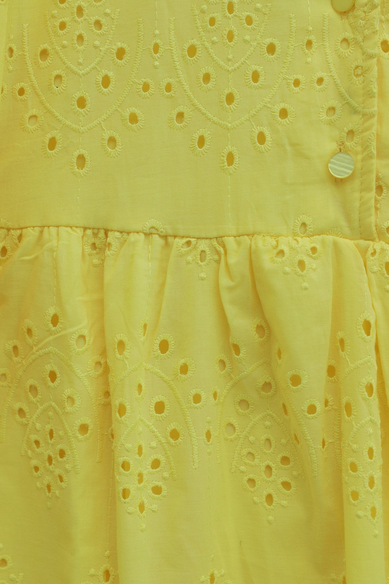 Yellow Half-Button Broderie Anglaise Midi Dress with Yoke Cut - Podyumplus - by Peralane - photo 7