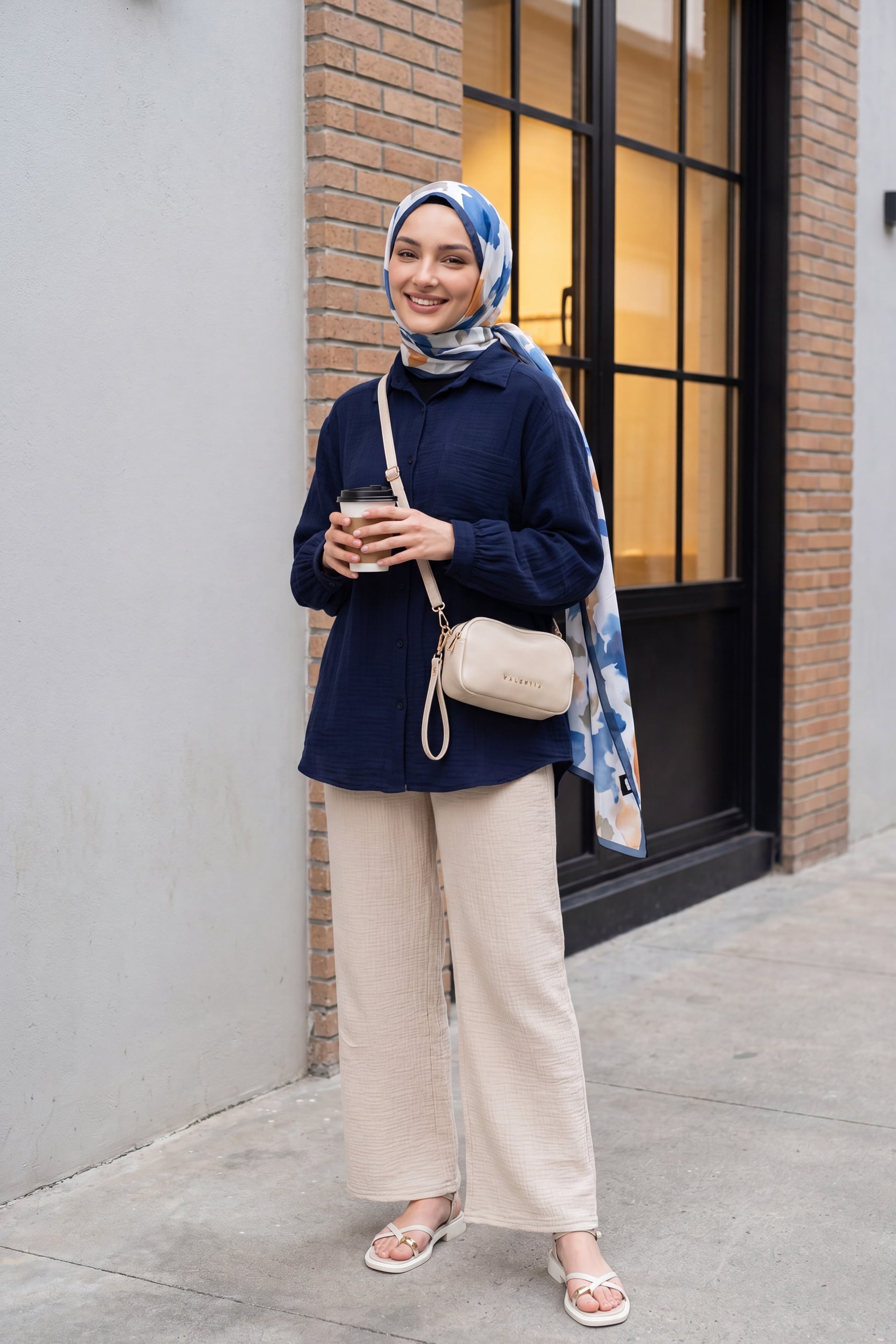 Drawstring Detail Pockets Elastic Waist Muslin Trousers - Beige - Podyumplus - by Peralane - photo 3