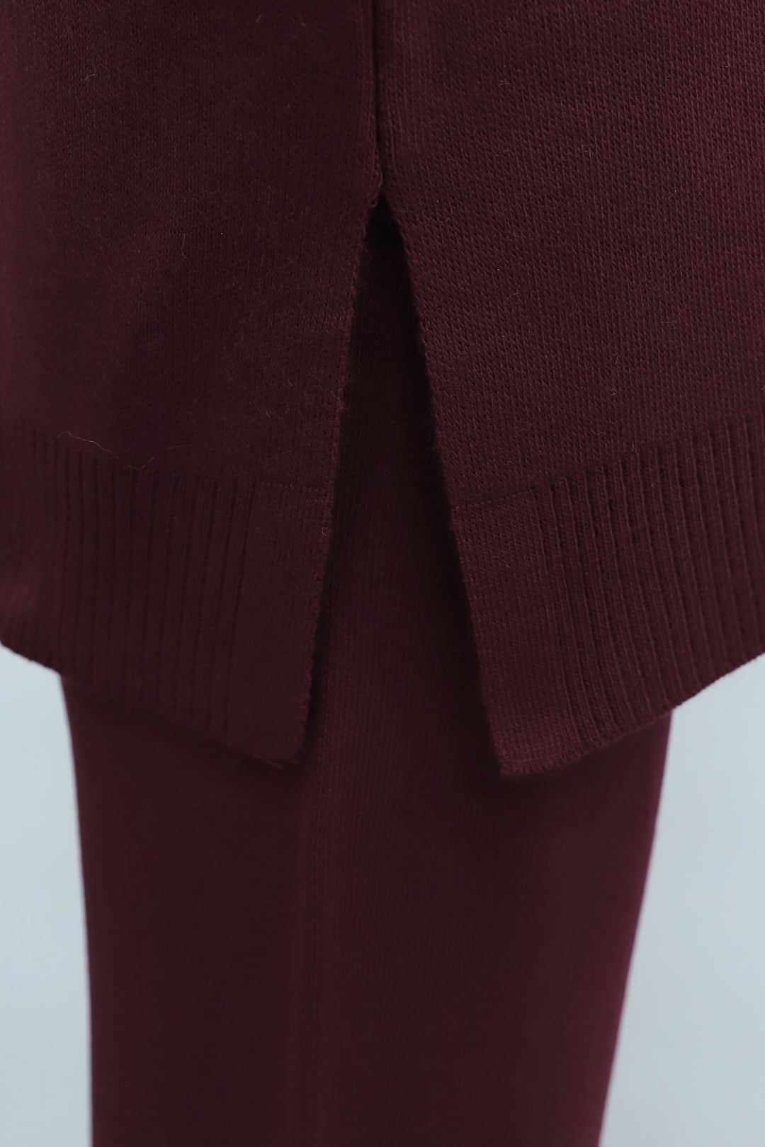 Burgundy Knit Two-Piece Set with Turtleneck, Zip and Slits - Podyumplus - by Peralane - photo 6