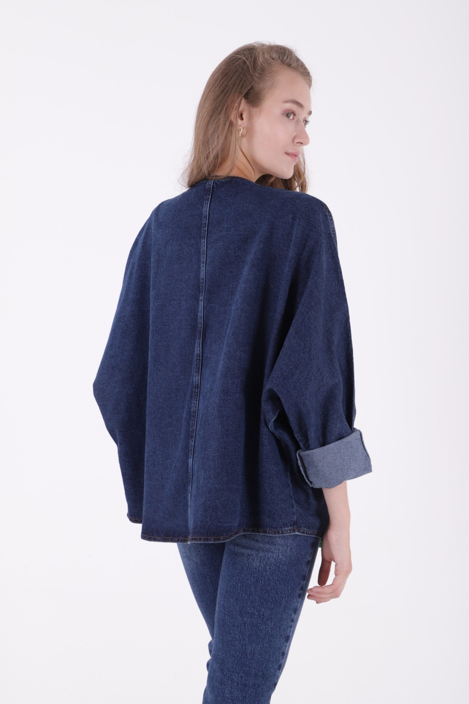 Oversize Batwing Sleeve Denim Jacket 6059 Solid Dark Rinse - Xlove - by Peralane - photo 6