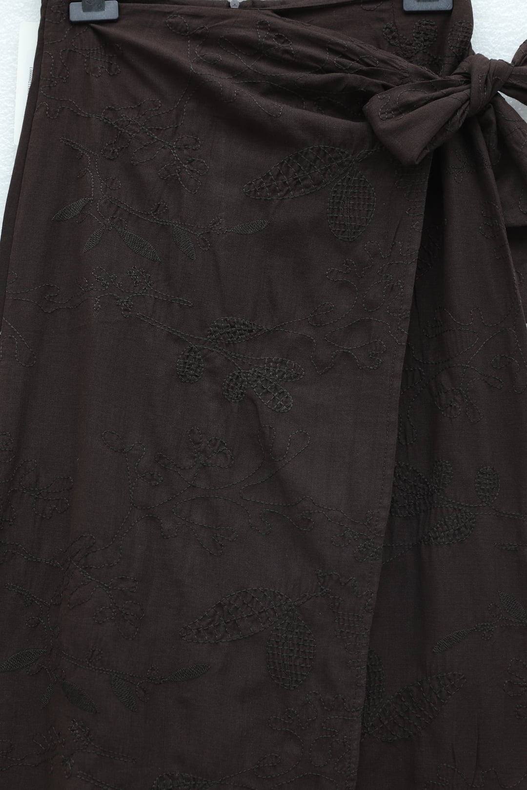 Dark Brown Patterned Linen Look Wrap Skirt with Tie Waist - Podyumplus - by Peralane - photo 3