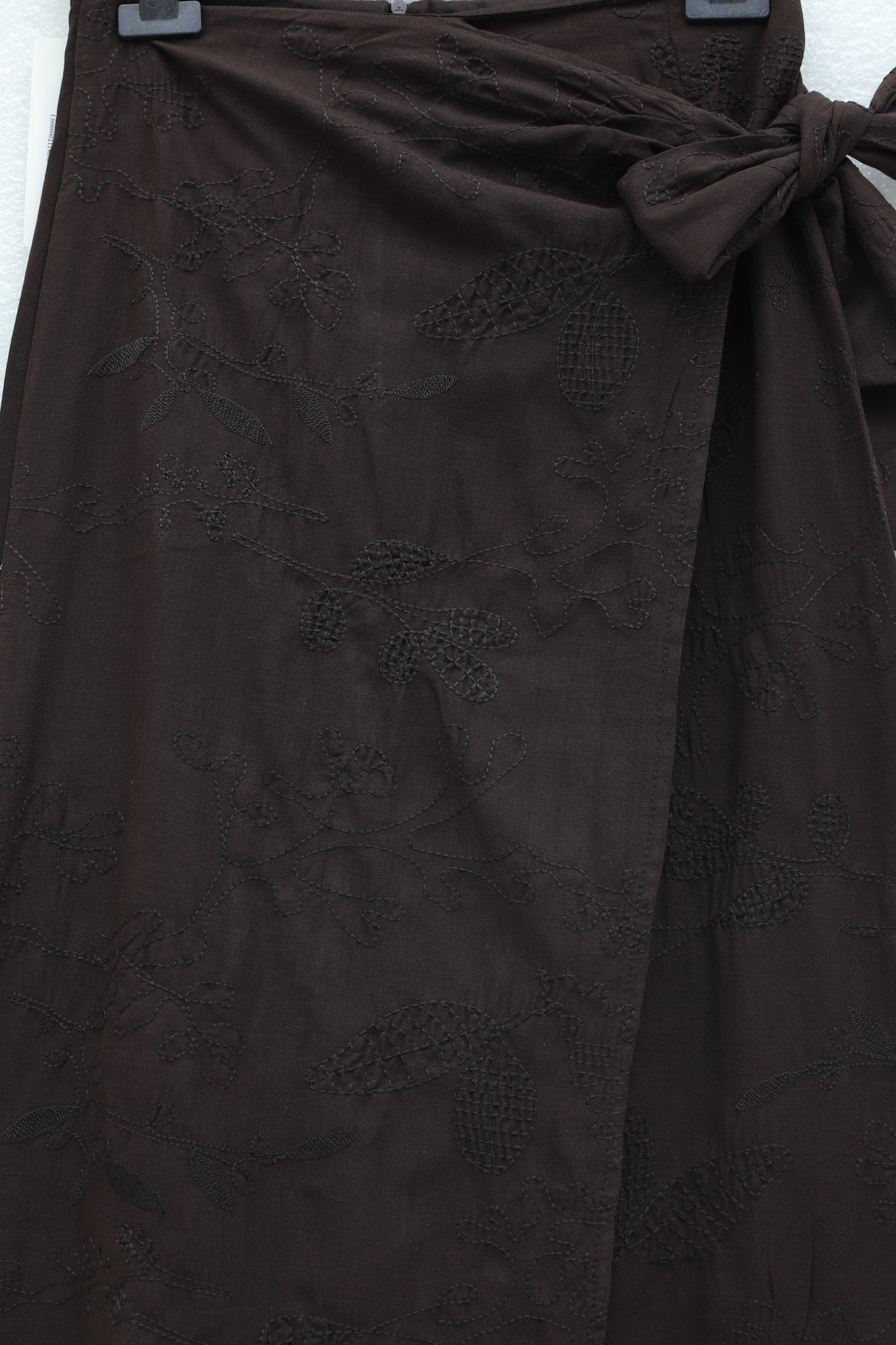 Dark Brown Patterned Linen Look Wrap Skirt with Tie Waist - Podyumplus - by Peralane - photo 3