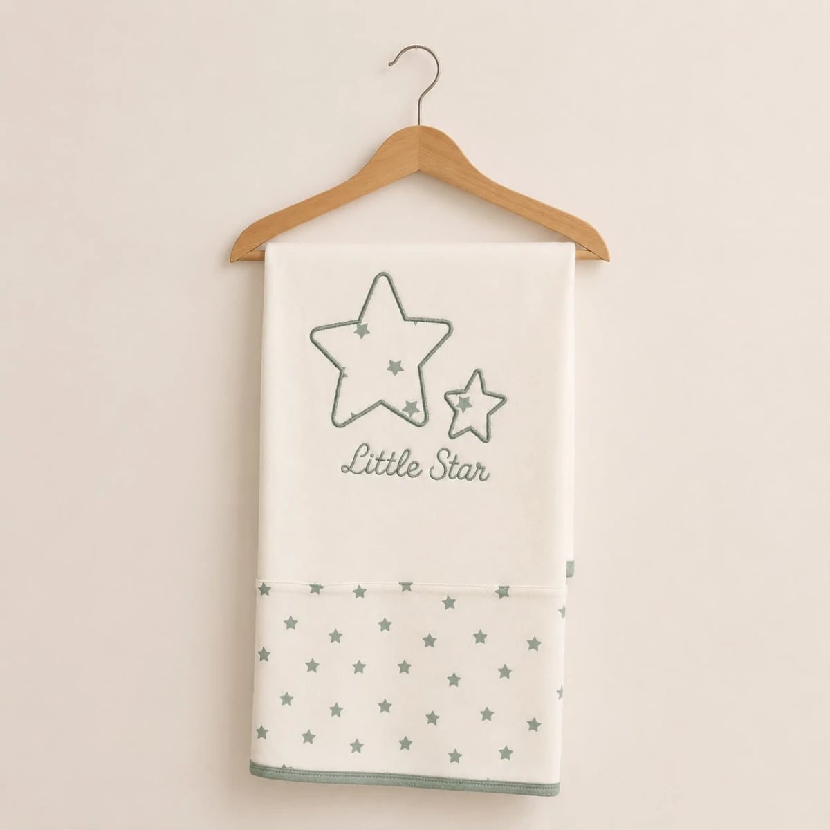 Baby Blanket with Star Embroidery - Light Green and Off-White - Safera - by Peralane