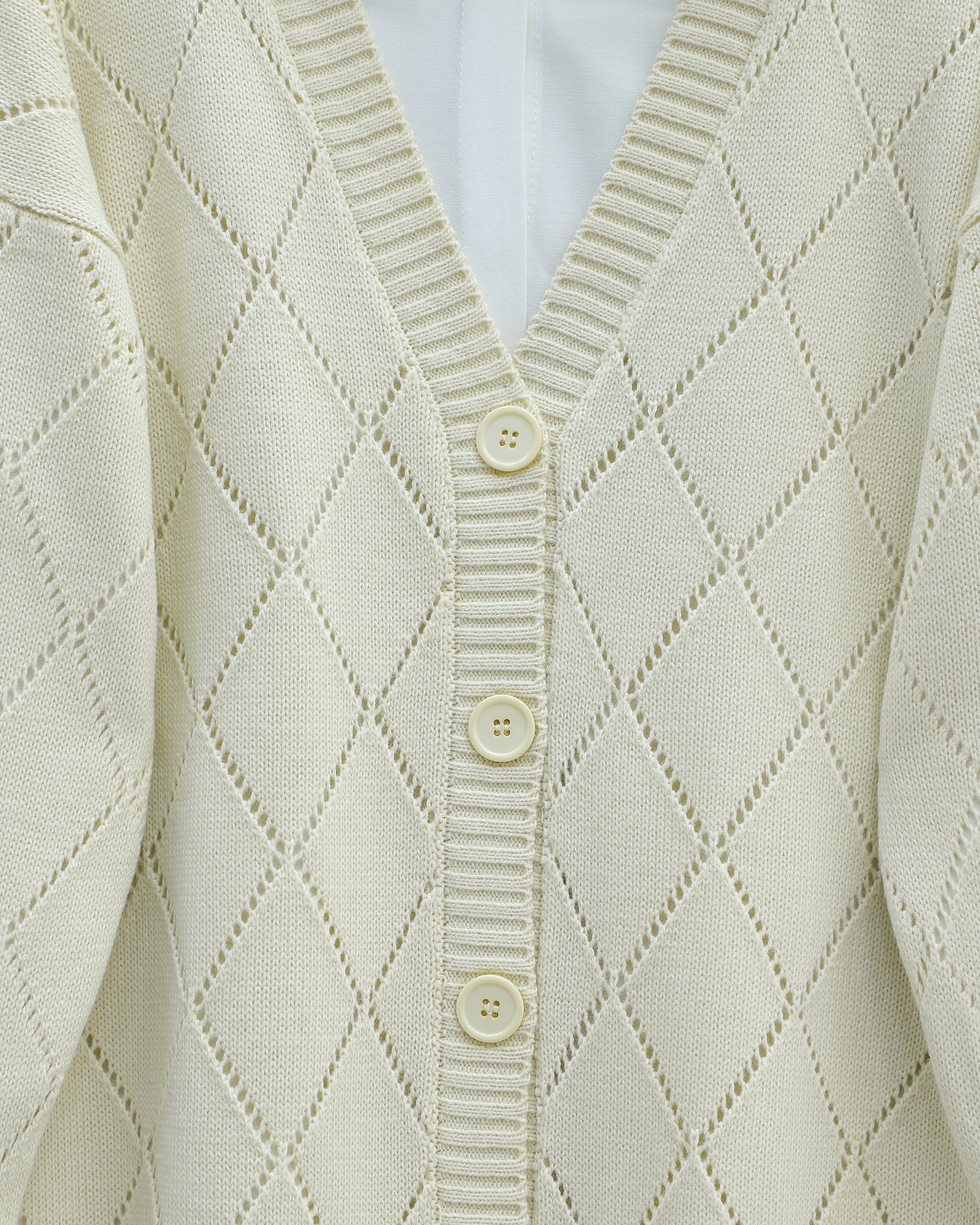 Openwork Diamond Pattern Knit Cardigan - Cream - Podyumplus - by Peralane - photo 6