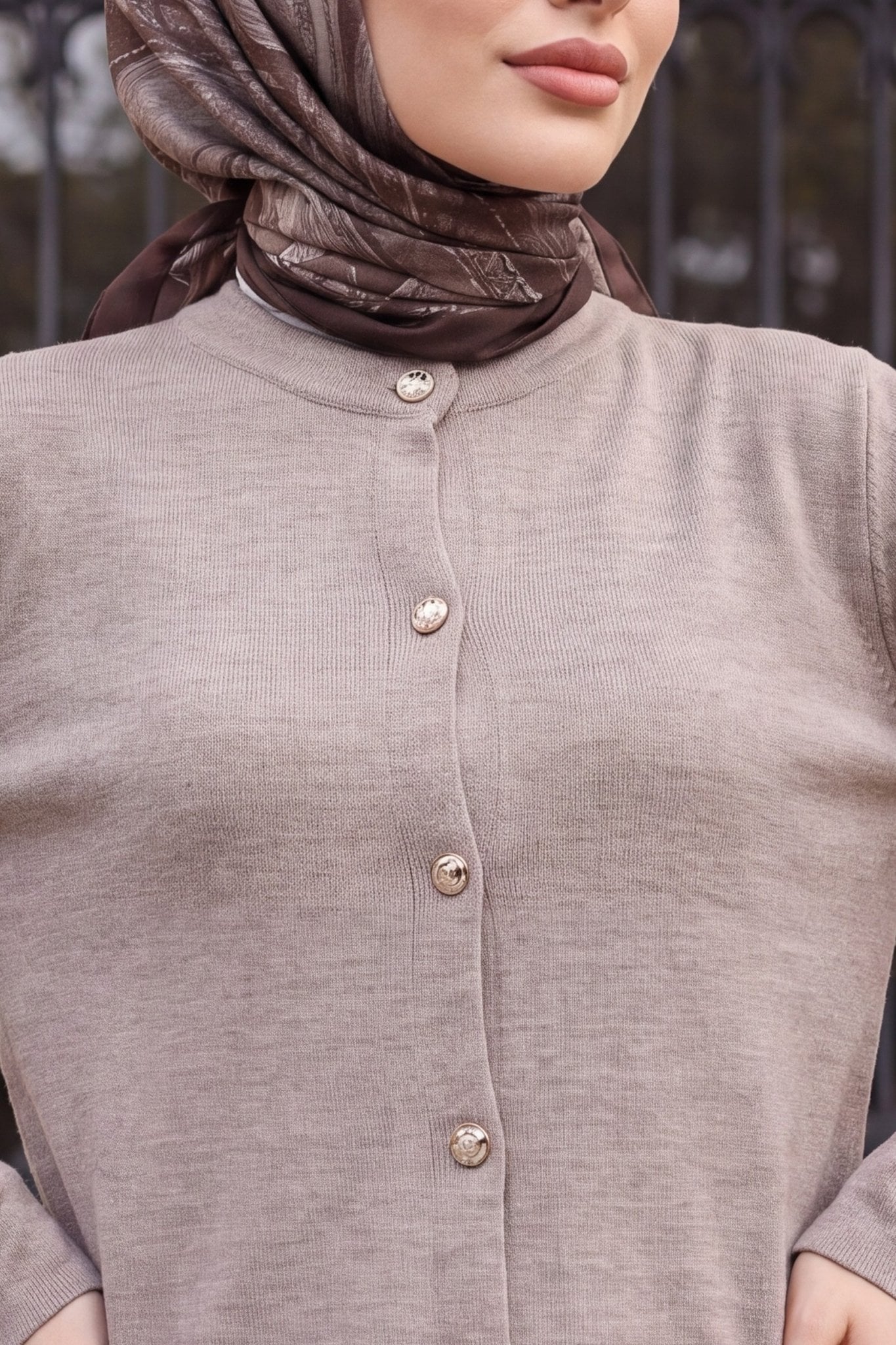 Buttoned Round Neck Knit Cardigan - Vizon - Podyumplus - by Peralane - photo 3