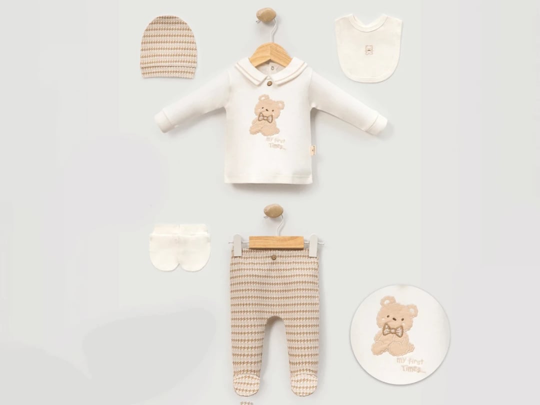 Bear Print Baby Boy Hospital Exit 5-Piece Knit Set (Pack of 2) - Cayzen - by Peralane