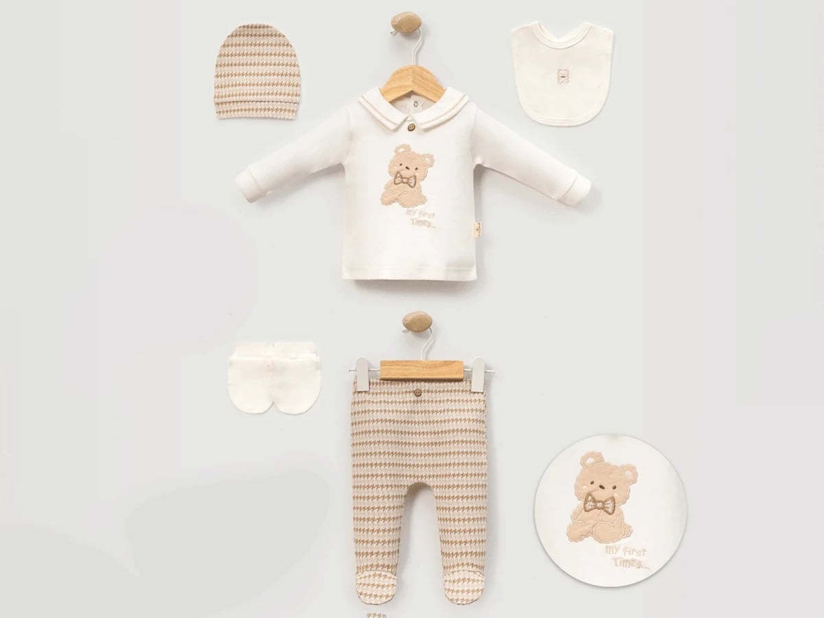 Bear Print Baby Boy Hospital Exit 5-Piece Knit Set (Pack of 2) - Cayzen - by Peralane