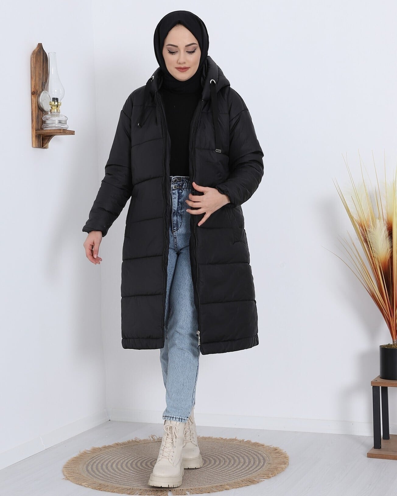 Fixed Hooded Quilted Long Puffer Coat - Black - Podyumplus - by Peralane - photo 3
