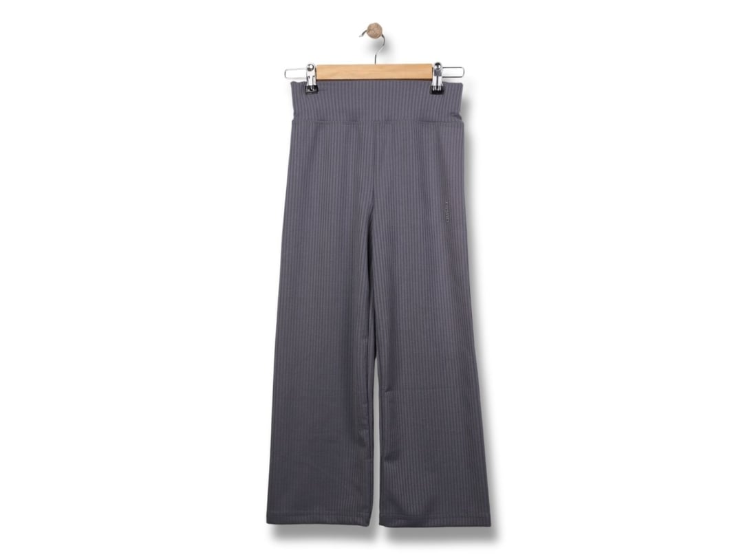 Girls' Grey Ribbed Knit Wide-Leg Trousers - Pack of 5 - Langa - by Peralane