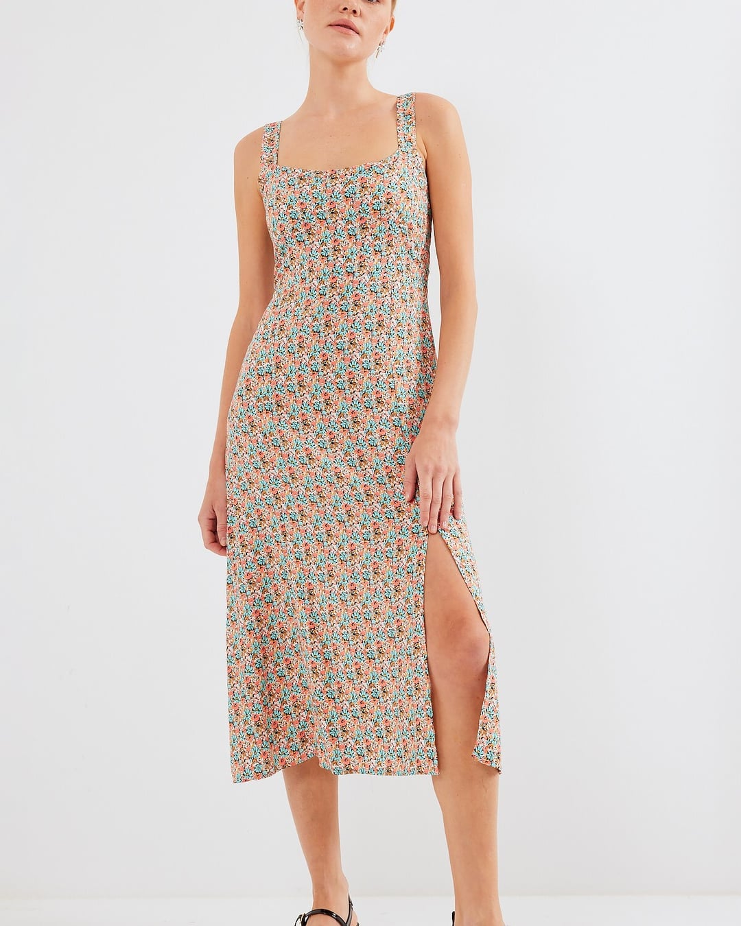Printed Slit Sleeveless Viscose Midi Dress - Multicolour - Bigdart - by Peralane