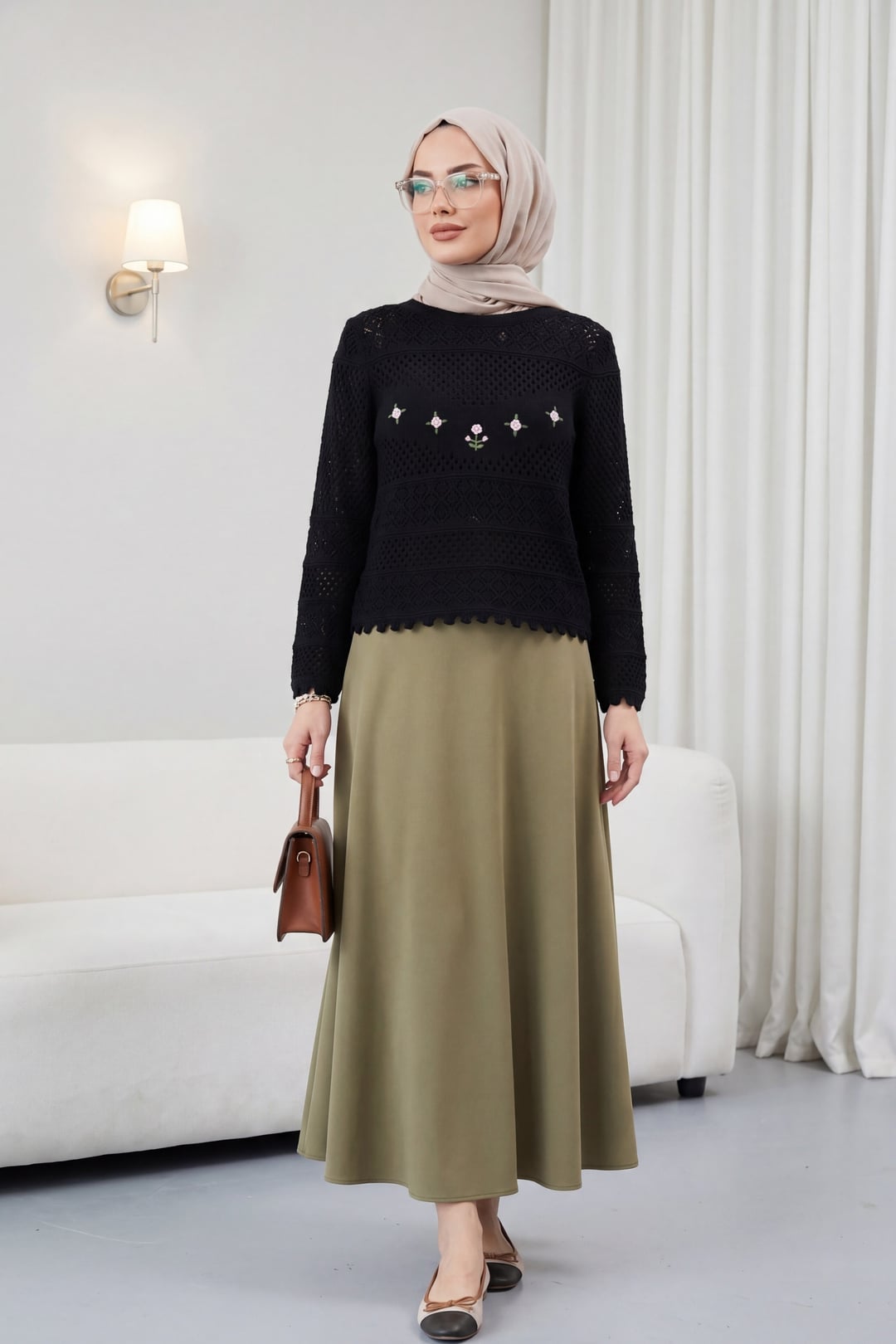 Black Floral Embroidered Openwork Knit Sweater - Podyumplus - by Peralane - photo 3