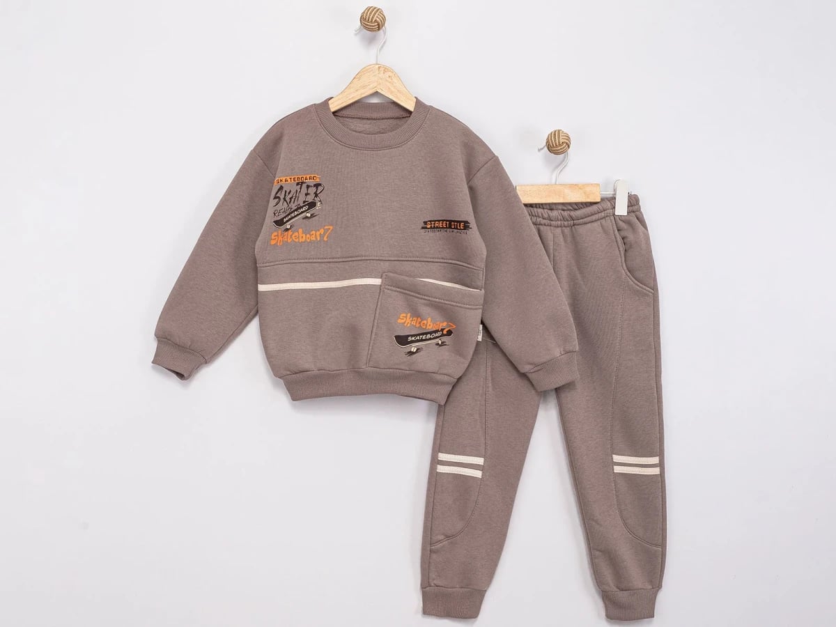 Boys' Scooter Print Sweatshirt and Trousers Set - Beige - Feely Kids - by Peralane