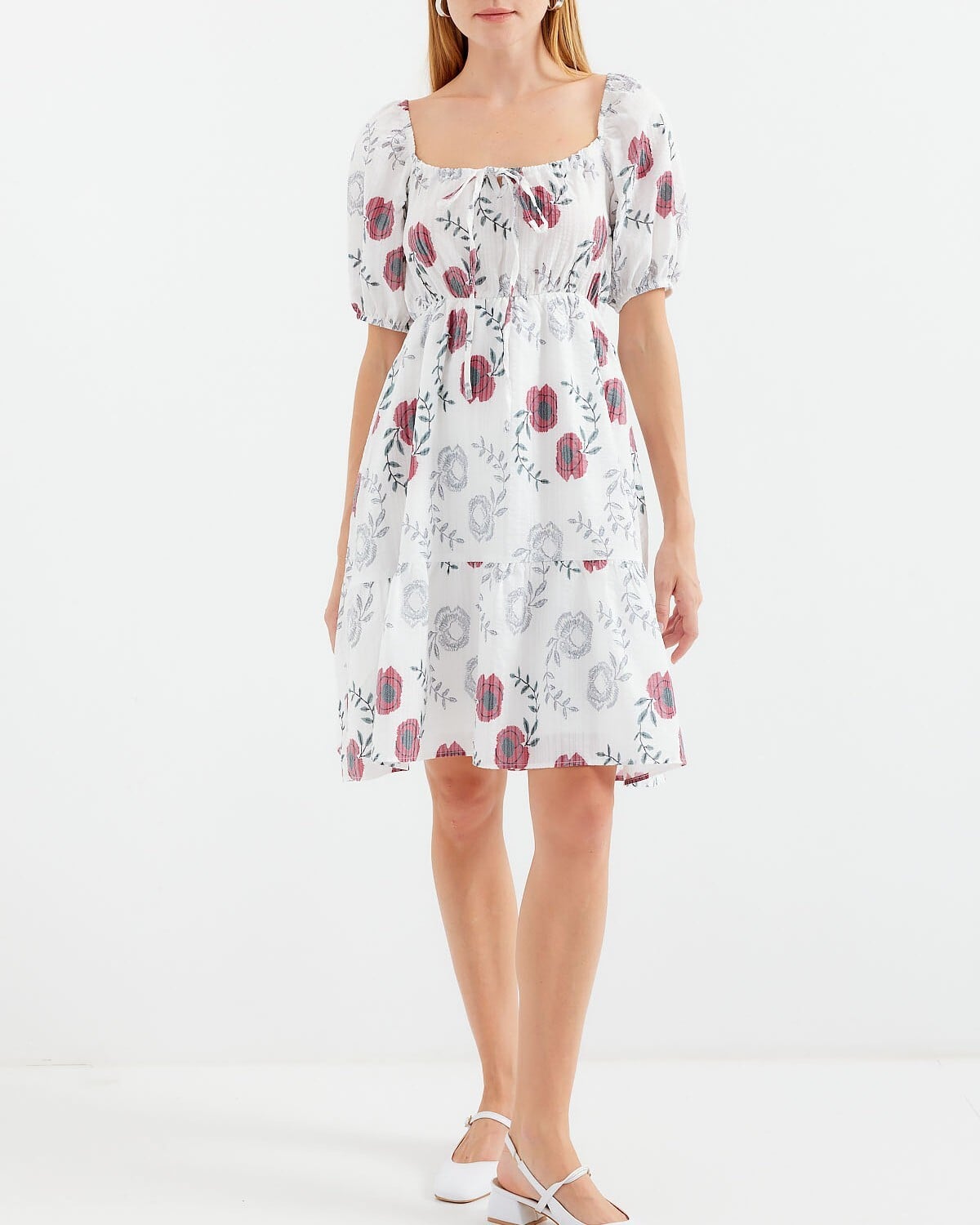 Patterned Mini Flared Dress in Ecru - Bigdart - by Peralane