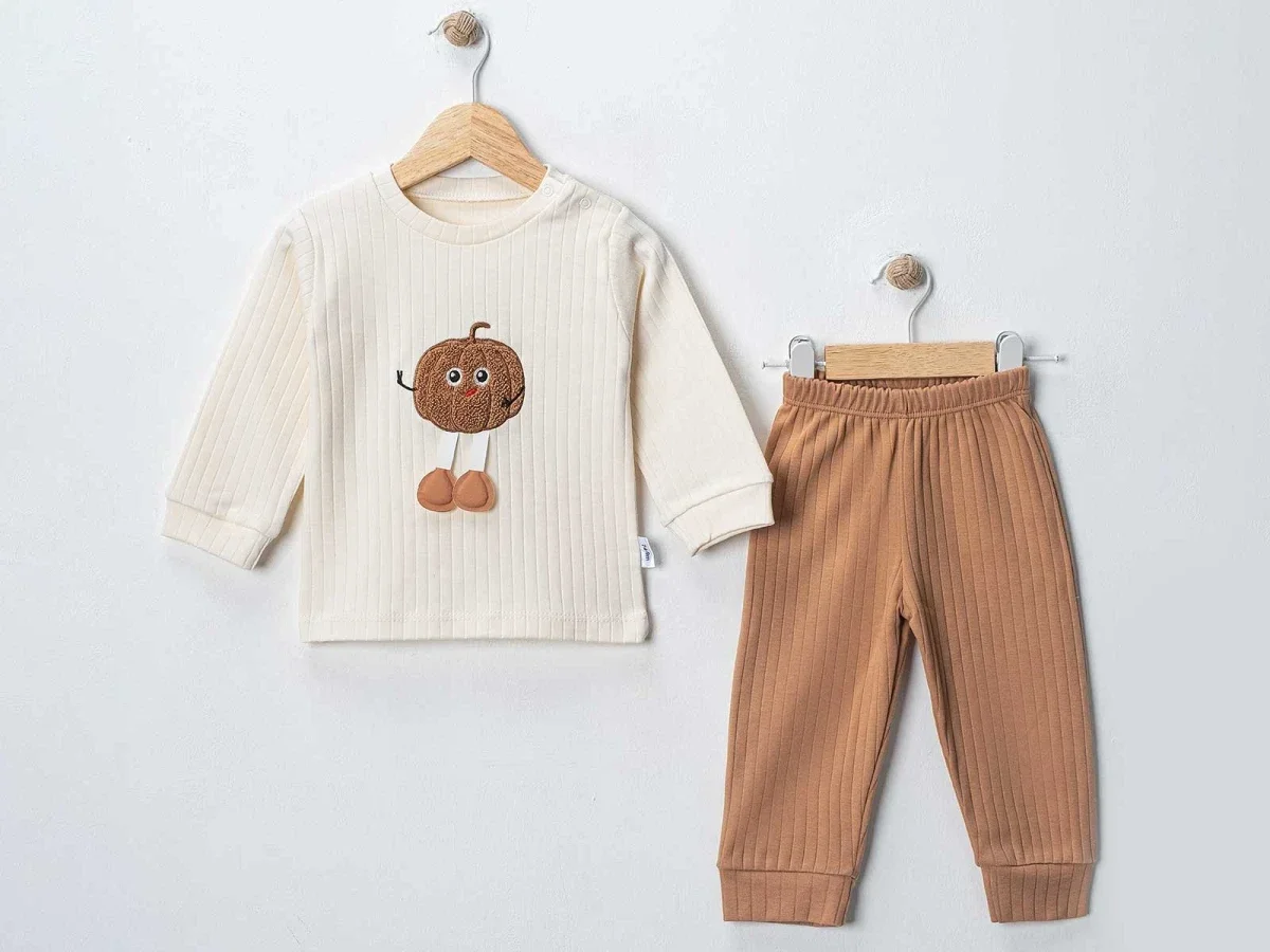 Pumpkin Print 2-Piece Baby Pyjama Set - Brown - Nafitto - by Peralane