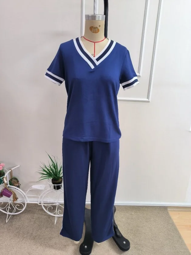 Women's Short Sleeve V-Neck Viscose Two-Thread Blouse and Trousers Two-Piece Set - Janes - by Peralane - photo 2