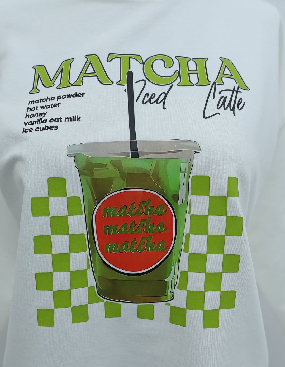 Matcha Print Crew Neck Oversize 2-Thread Fleece Sweatshirt - Ecru - Podyumplus - by Peralane - photo 9