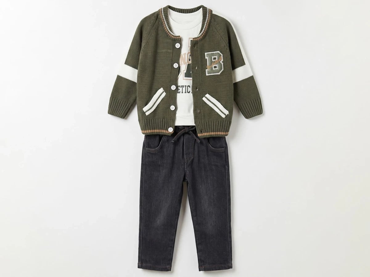 Boys' Embroidered B Sweater Cardigan Top and Trousers 3-Piece Set - Canoz - by Peralane