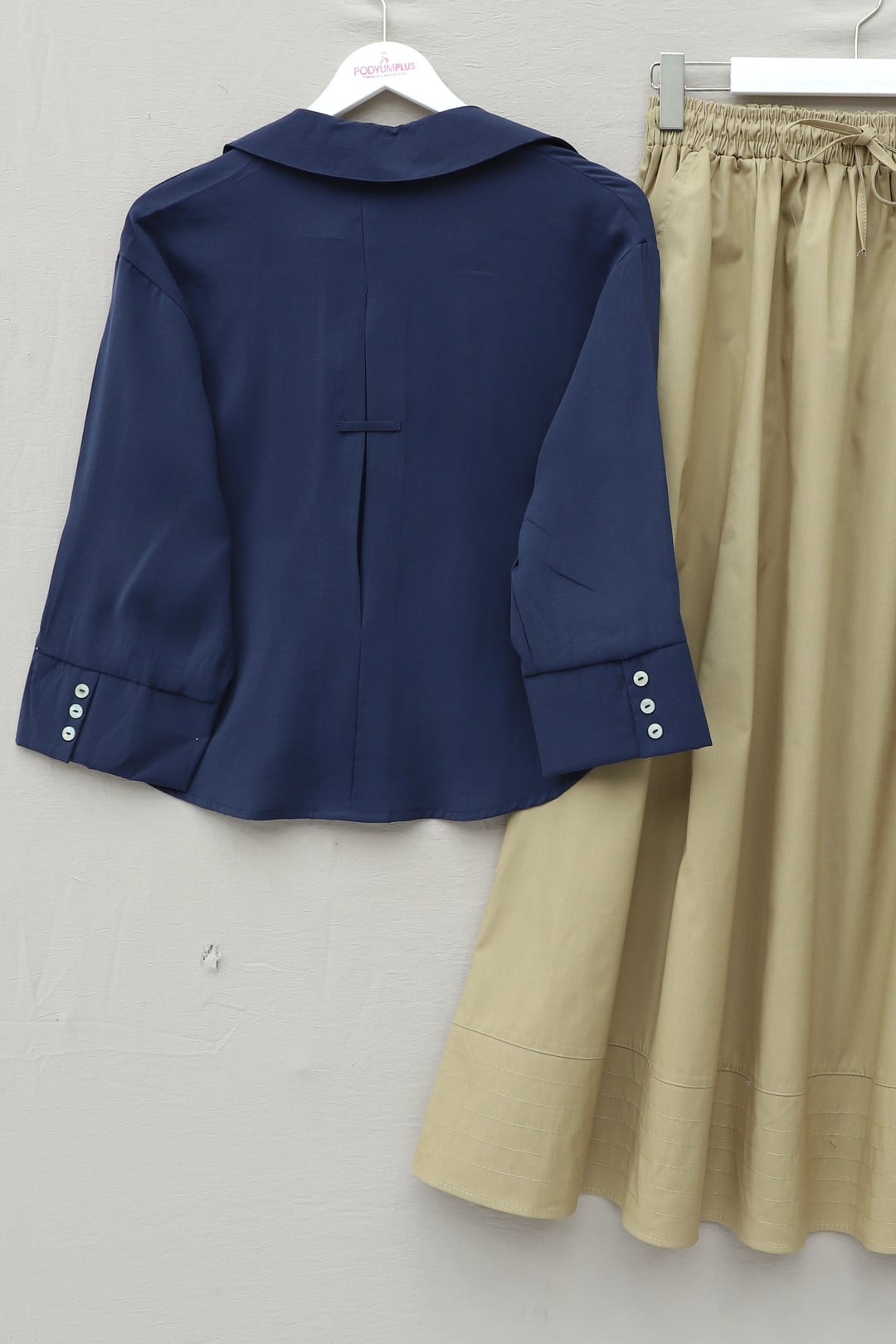V-Neck Buttoned Half-Sleeve Modal Blouse - Navy Blue - Podyumplus - by Peralane - photo 3