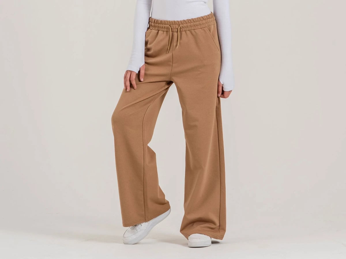 Girls' Cotton Blend Palazzo Sweatpants - Camel - Nickel - by Peralane