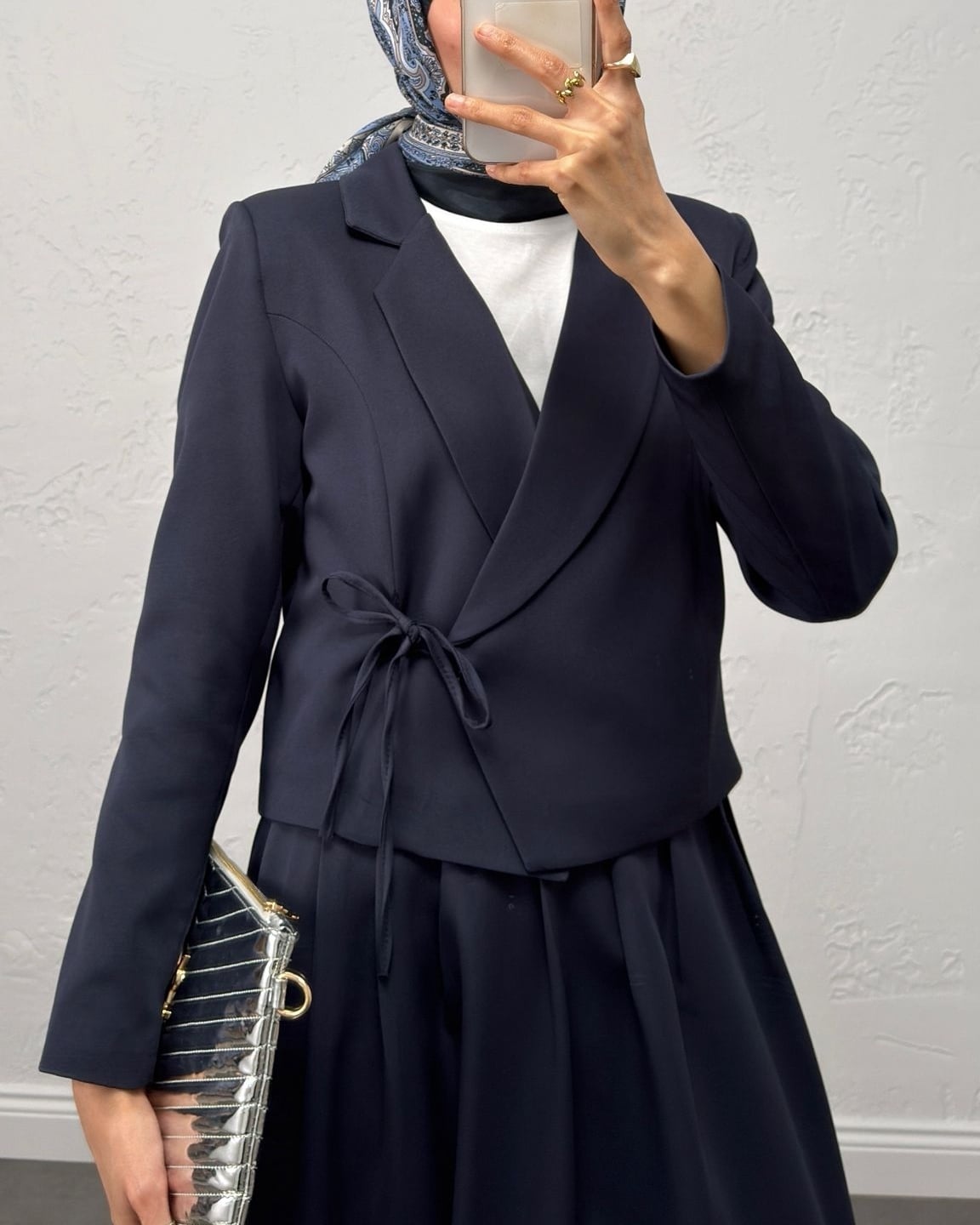 Navy Blue Wrap Jacket and Skirt Two-Piece Suit Set - Podyumplus - by Peralane - photo 4