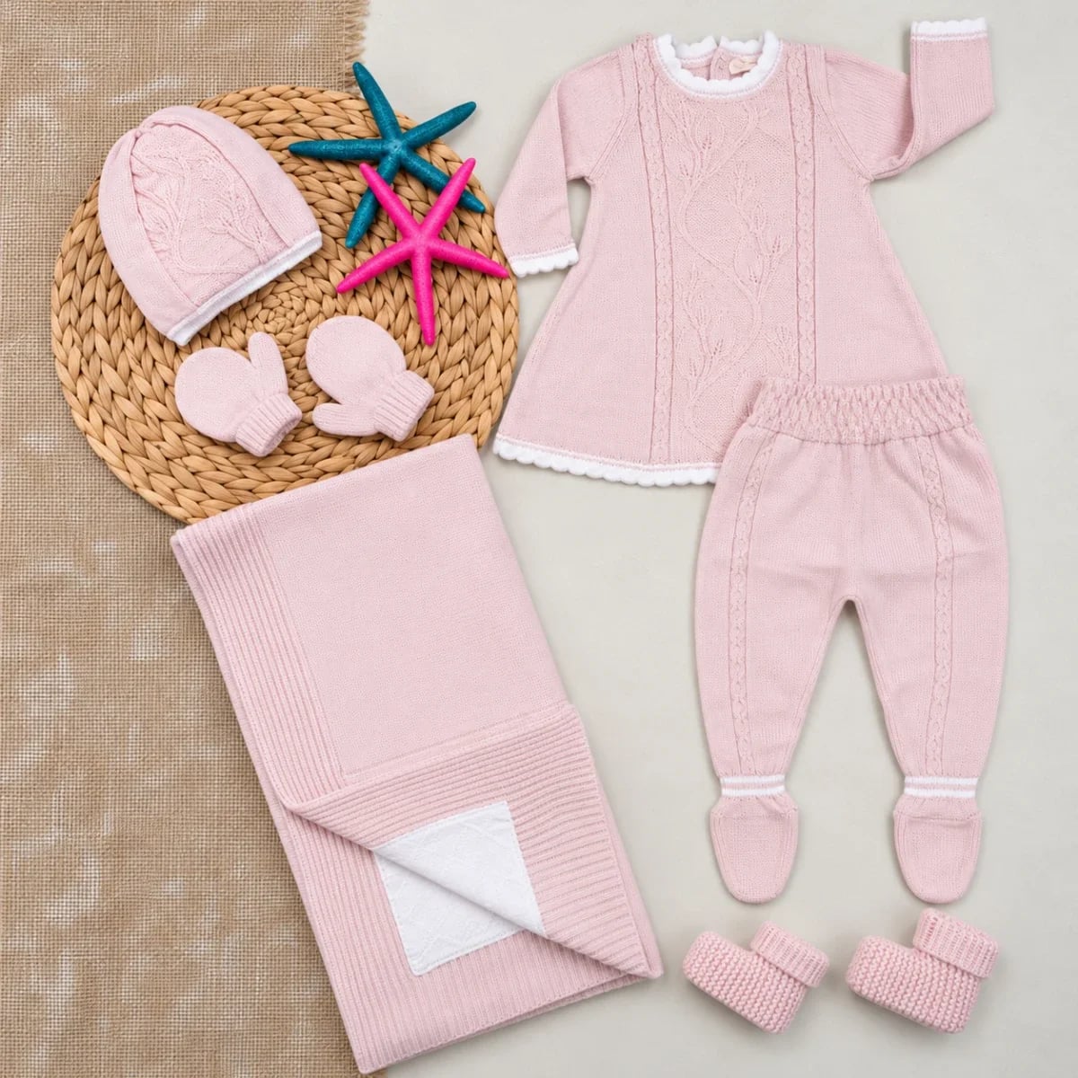 Newborn Baby Girl Knit Set - Pink - Has Bereket - by Peralane