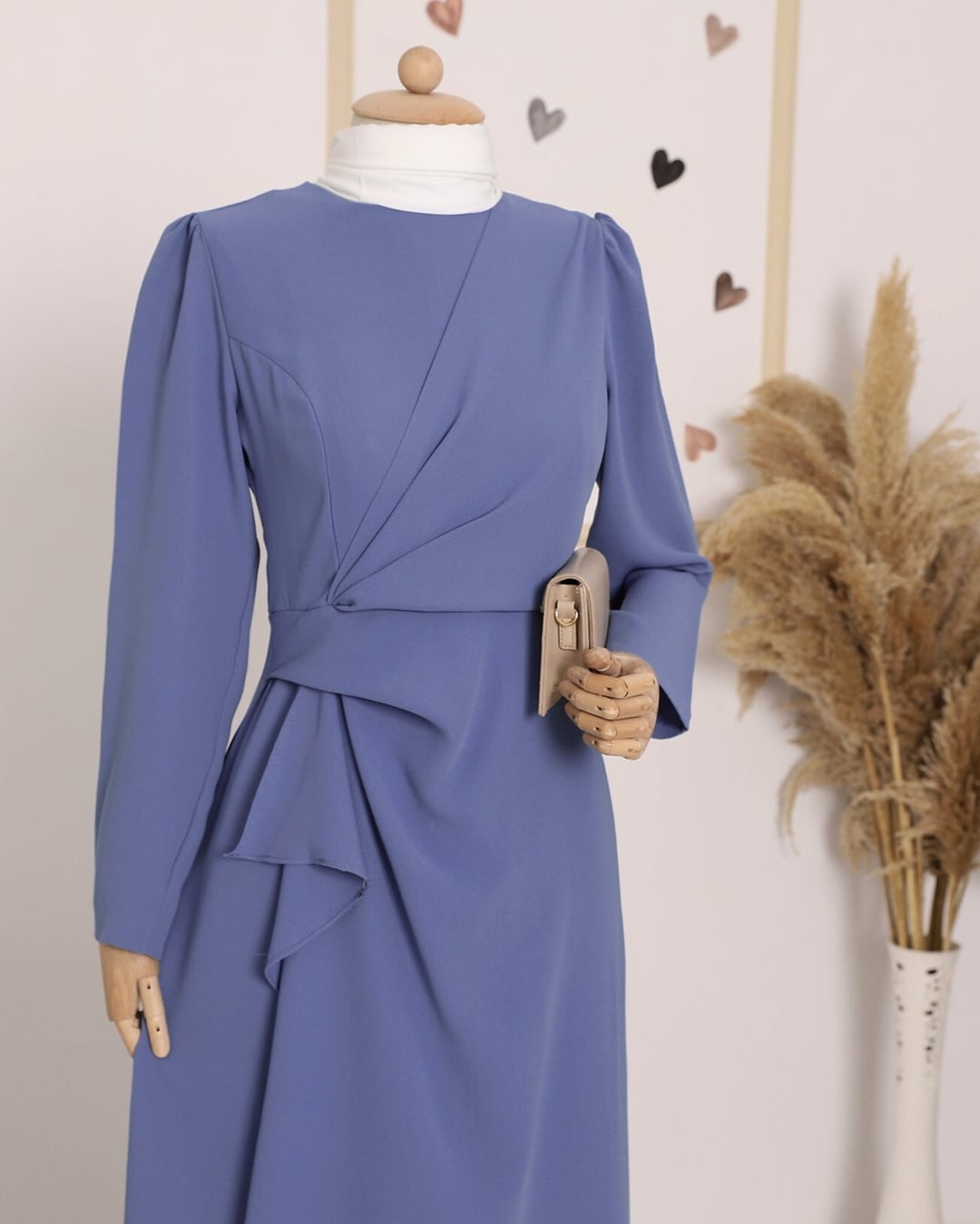Ruffled Wrap Front Asymmetric Hem Dress in Indigo - Podyumplus - by Peralane - photo 2