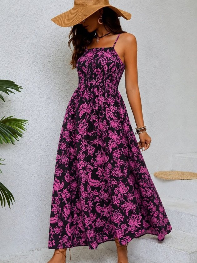 Women's Spaghetti Strap Smocked Bodice High-Low Dress with Floral Print - Janes - by Peralane - photo 2