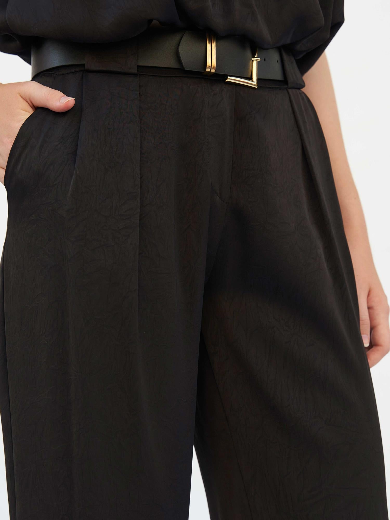 Black Satin Belted Wide-Leg Trousers - Lefon - by Peralane - photo 7