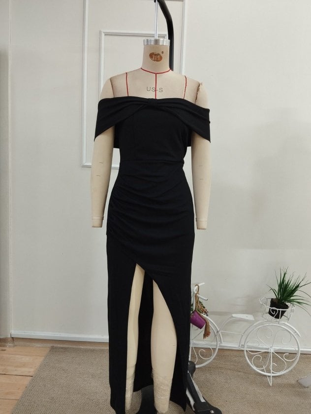 Women's Off-Shoulder Deep Slit Maxi Crepe Dress - Janes - by Peralane - photo 6