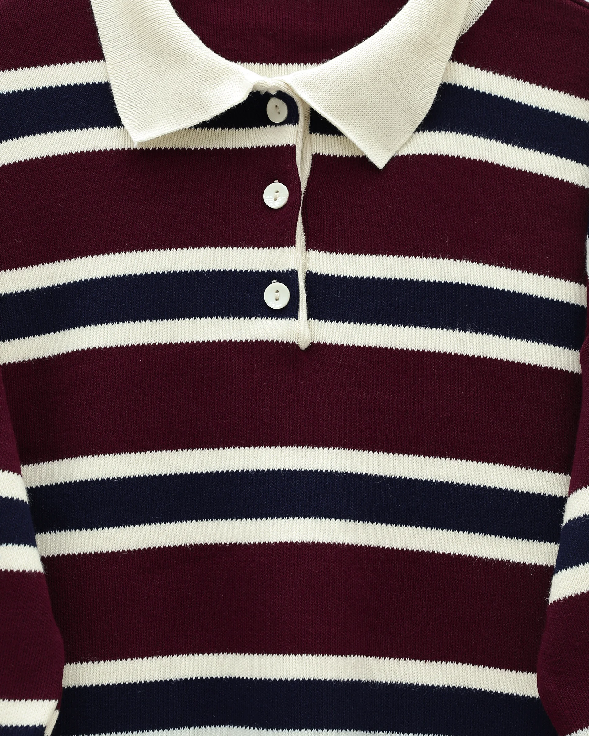 Polo Collar Buttoned Colourful Striped Knit Sweater - Burgundy - Podyumplus - by Peralane - photo 4