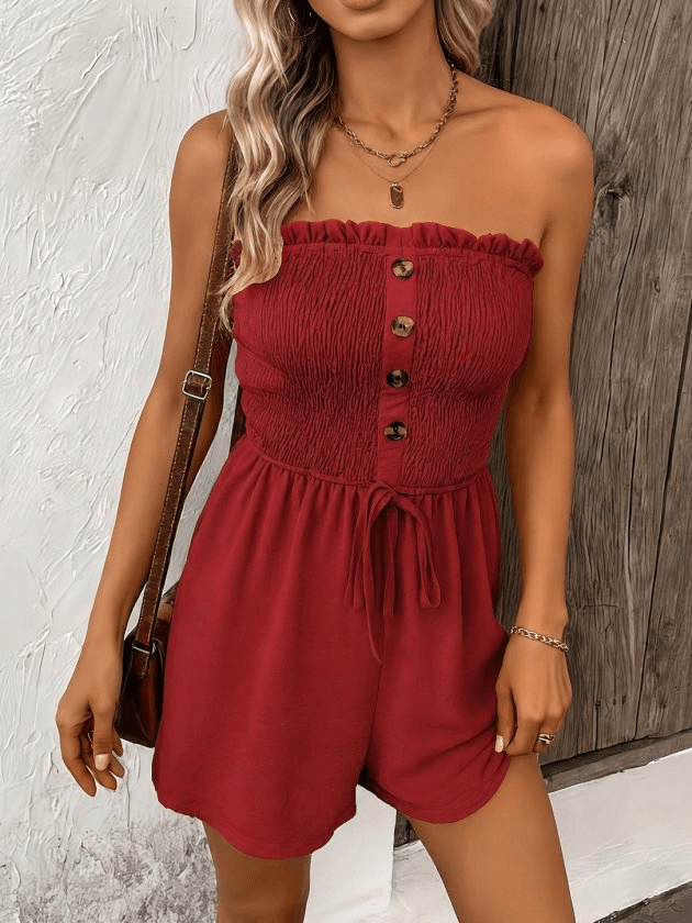 Women's Smocked Strapless Romper with Drawstring Waist - Janes - by Peralane - photo 2