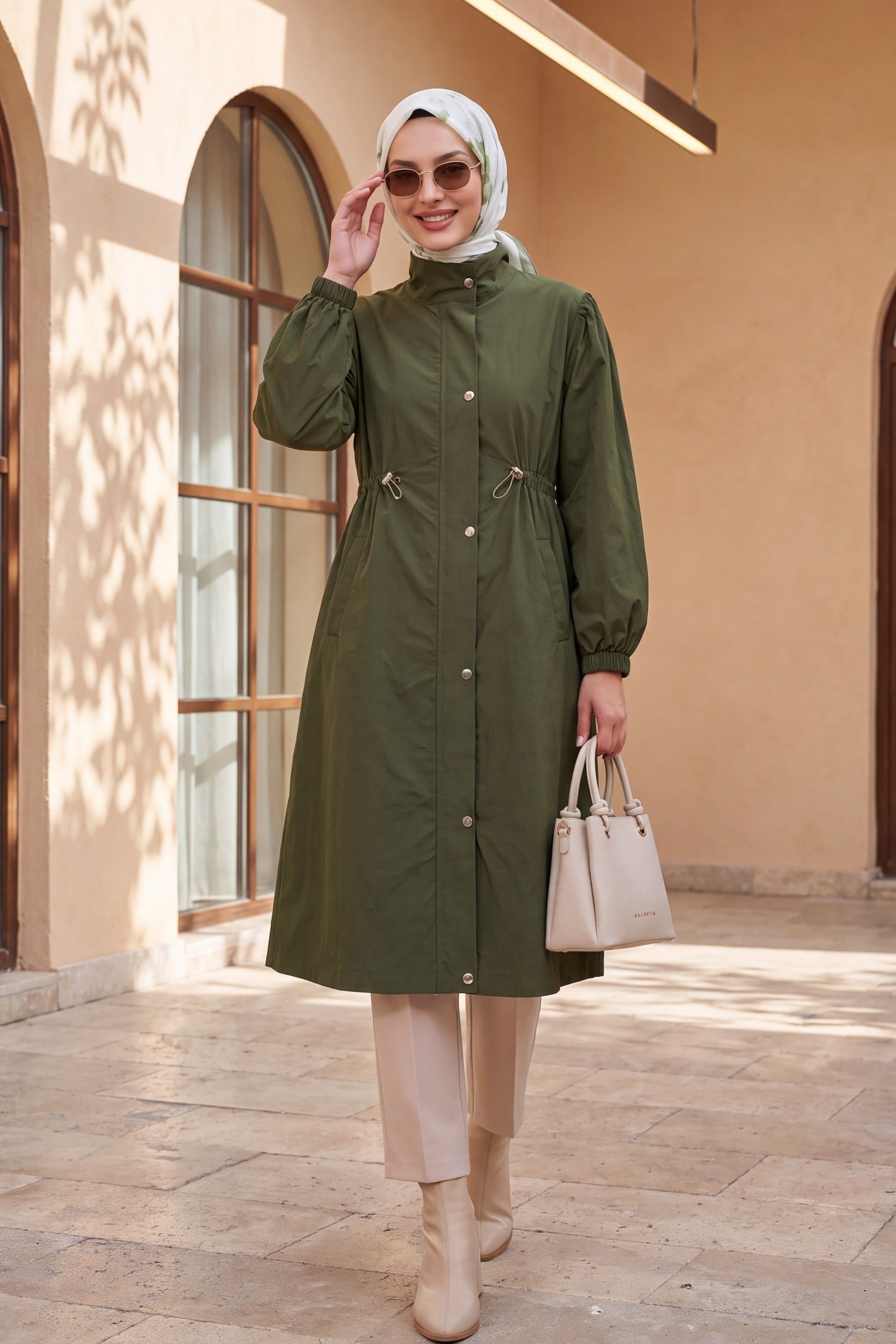 Long Lined Trench Coat in Olive Green - Bigdart - by Peralane - photo 3