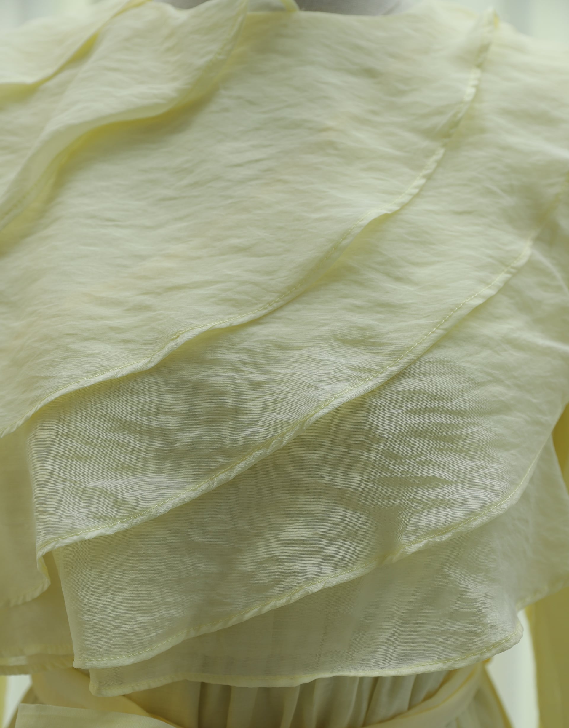 Pale Yellow Tiered Ruffle Balloon Sleeve Lined Chiffon Dress with Belt - Women's - Podyumplus - by Peralane - photo 6