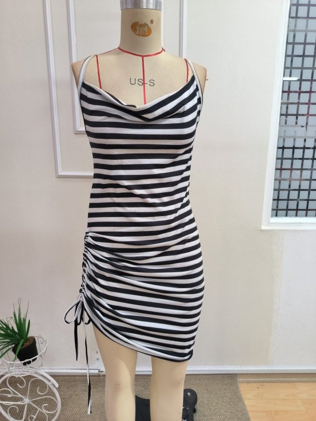 Women's Spaghetti Strap Striped Slip Dress with Cowl Neckline - Janes - by Peralane - photo 5