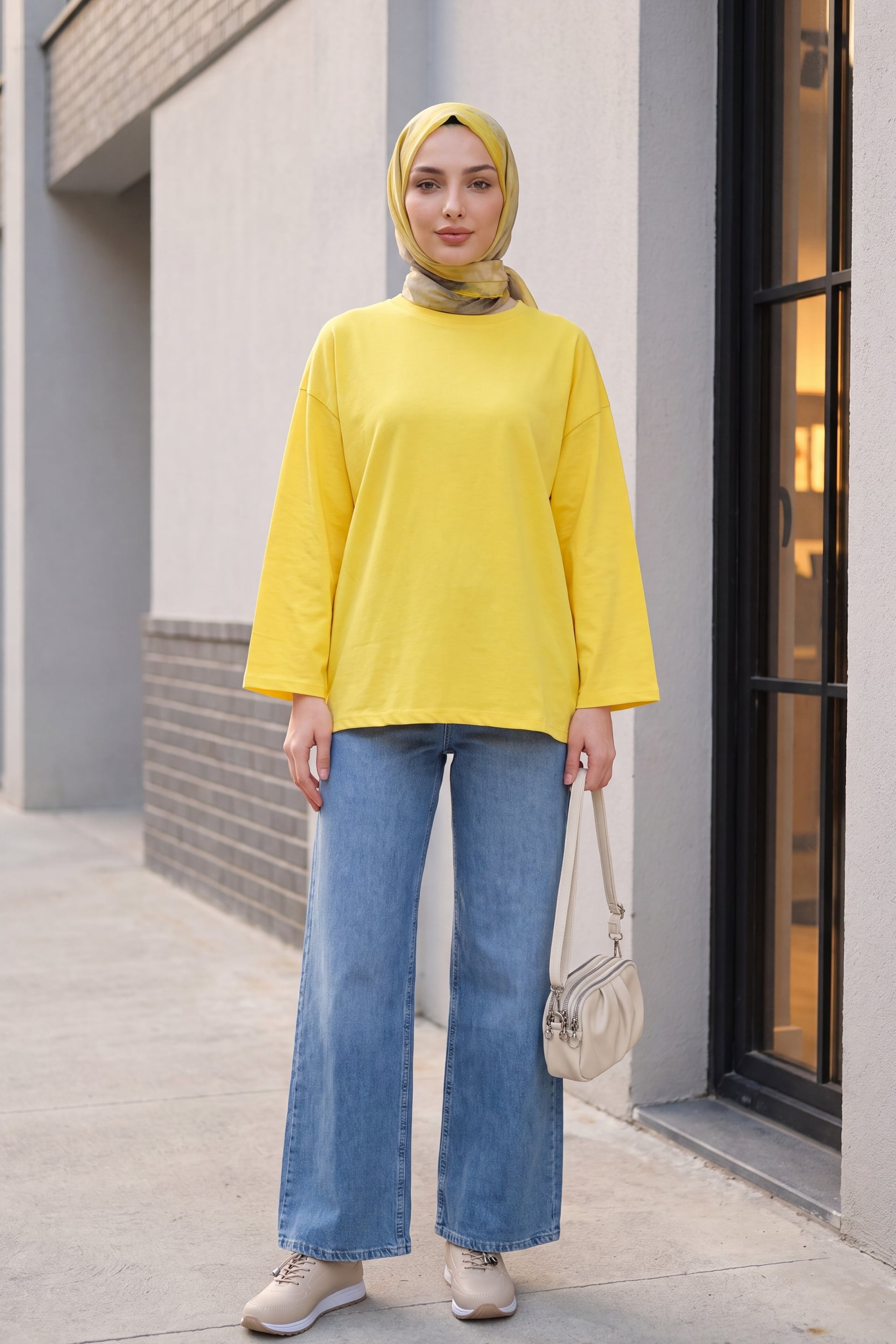 Round Neck Relaxed Fit Jersey Tunic - Yellow - Podyumplus - by Peralane - photo 7