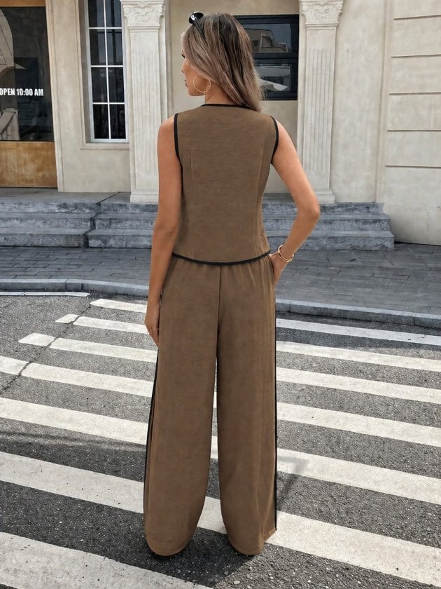 Women's Sleeveless Button-Front Vest and Wide-Leg Trousers Co-ord Set - Janes - by Peralane - photo 3
