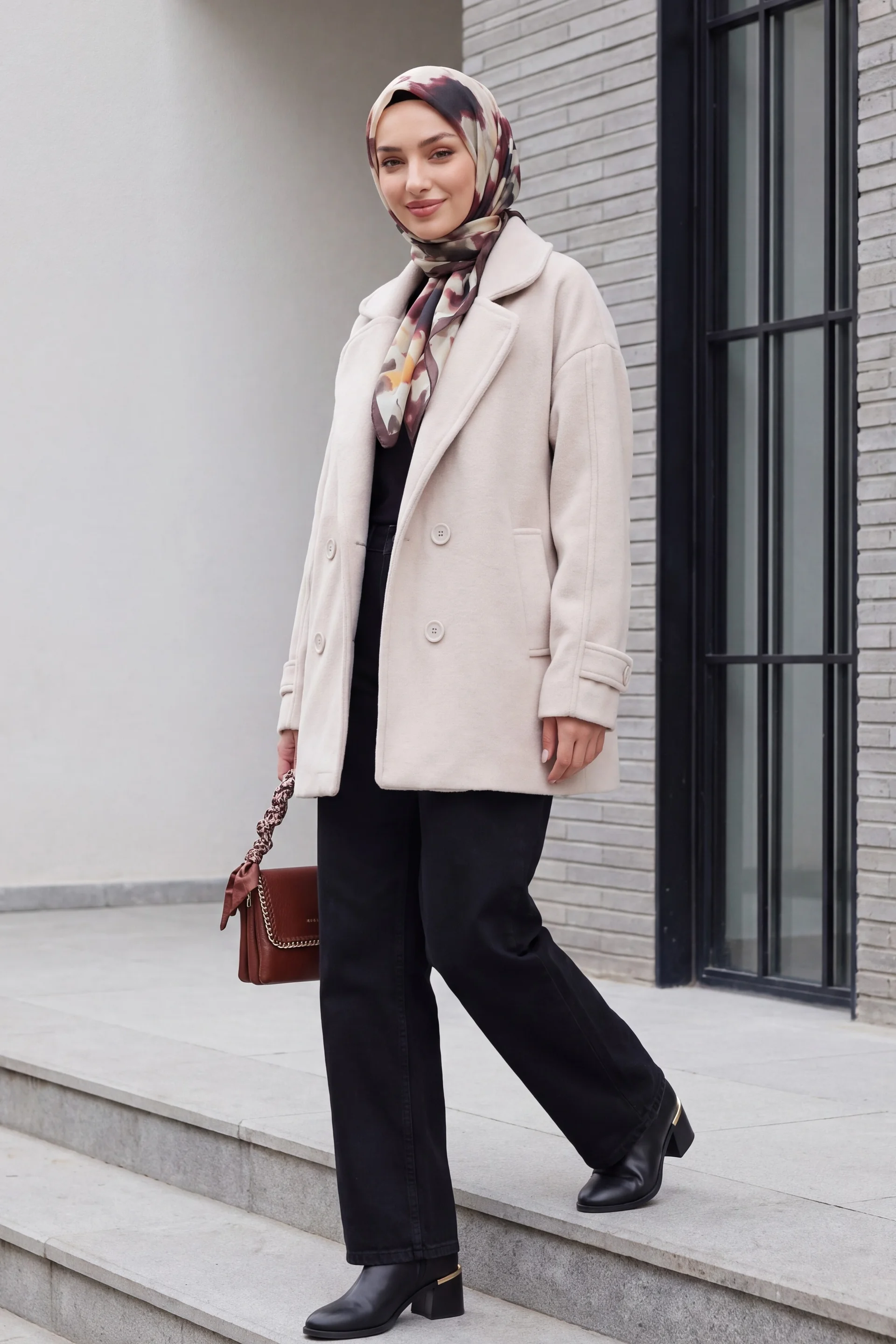 Women's Double-Breasted Wool-Blend Coat - Ecru - Bigdart - by Peralane - photo 4