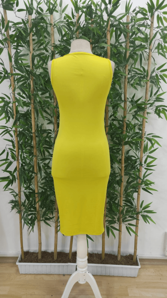 Women's Sleeveless Bodycon Midi Dress in Bright Yellow with Side Ruching - Janes - by Peralane - photo 6
