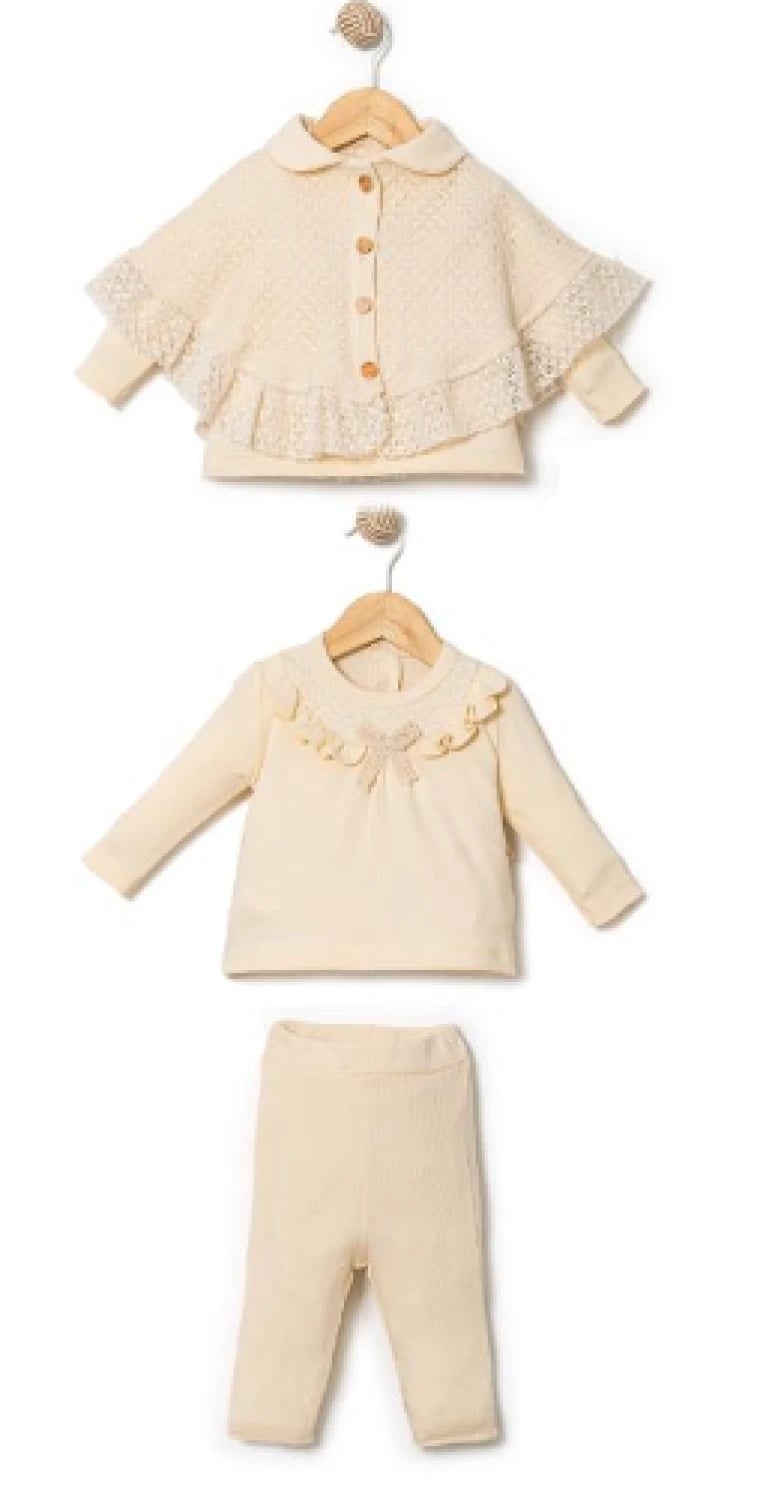Cream Baby Girl 3-Piece Set with Cape, Top and Leggings - Miniborn - by Peralane
